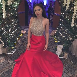 Gold & Red Prom Dress